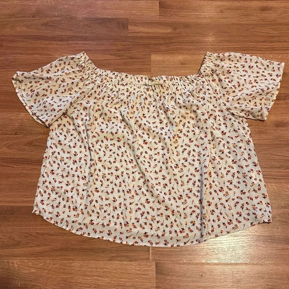 Rewind Off-The-Shoulder Floral Print Flutter Sleeves Shirt Top | Junior Size L